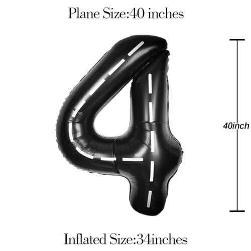 Image of Race Car 40 Inch Black 4 Big Large Helium Balloon Number 0-9 | Track Giant Digital 4th Foil Mylar Balloons for Men Birthday Car Theme Party Anniversary Graduation Decorations