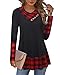 Gaharu Tunics for women to wear with Leggings, Ladies Plaid Shirts Cowl Neck Color Block Winter xmas Red Tunic Tops for Women(Large,Black2)