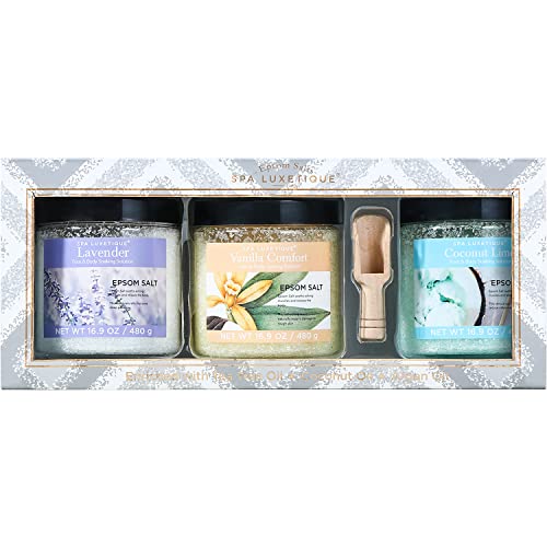 Bath Salts For Soaking, Spa Luxetique Epsom Salts Gifts Set For Women, Bath Salts For Women Relaxing, Epsom Salts Bulk With Wooden Scoop, Moisturize Skin, Epsom Salts For Soaking Bath Set #TOP5