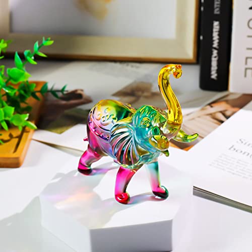 Image of YWHL Crystal Glass Elephant Figurine Gift for Women Colorful Elephant Decor