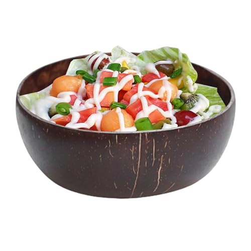 Holdes Ensaladera de coco, cuencos de coco para alimentos - Tazas versátiles naturales hechas a mano - Tazas de agua marrón rústicas, cuencos resistentes al desgaste para ensaladas,