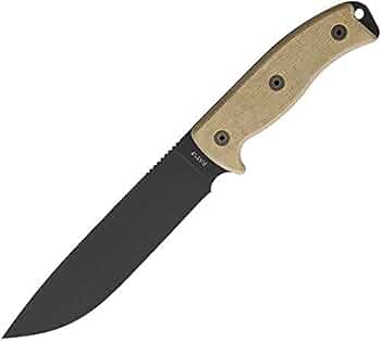 Ontario Knife Co. 8668 Rat-7 Fixed Blade Knife 7" Drop Point 1095 Black Carbon Steel Blade 5" Tan Micarta Handle for Outdoor, Tactical, Survival, Bushcraft, and EDC