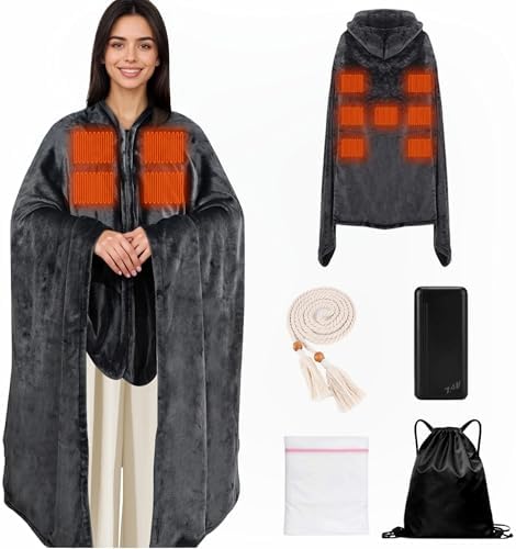 71" Wearable Heated Blanket Shawl with Power Bank, 11 Heating Zones & 3 Heat Settings