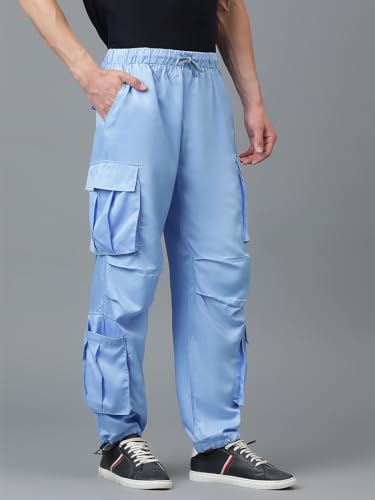 Image of KOTTY Men's Solid Mid Rise Utility Pocket Button Willow Blue Regular Cargo