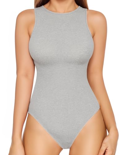 Image of MANGOPOP Women's Tank Top Bodysuit Crew Neck Sleeveless Racerback Halter Ribbed Body Suits Sexy Summer Going Out Tops