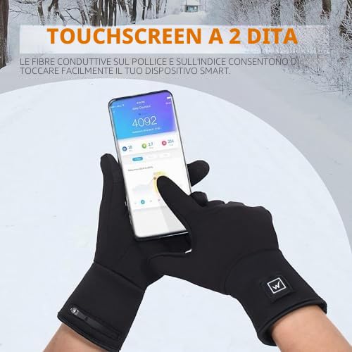 Guanti Riscaldati Sottili, Elettrici Ricaricabili con Batteria per Uomo e Donna. Fodere Invernali per Artrite, Raynaud, Ciclismo, Sci, Snowboard ed Escursionismo