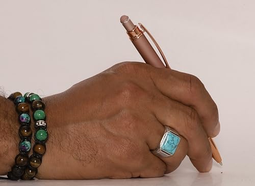 Opulent 925 Sterling Silver Tiger’s Eye or Turquoise Ring- Flat top Tiger's Eye- Goth, Signet and Turkish Men Ring for thumb, index, middle, ring, and pinky finger. December Birthstone4