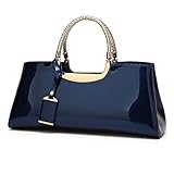 DEERWORD Damen Handtaschen Frauen Schultertaschen PU-Leder Bowlingtaschen Umhängetaschen Blau