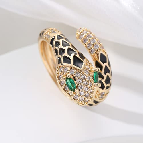 Jean Beau Cute Snake Adjustable Open Gold Ring for Women - Sparkly Vintage Wrap Stacking Animal Green Enamel Eye Fashion Statement Love Promise Costume Finger Cocktail Party Jewelry Gift3