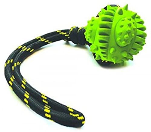 Happy Pet Atomic Galactic Tough Ball On Rope Dog Toy Water Resistant Fun Interactive Chewing Playing Catch Fetch Tugging Pulling for All Breeds 2.5 Inch