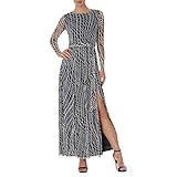 Anne Klein Women's Mesh Long Sleeve Maxi Dress, Anne Black/Anne White, Medium