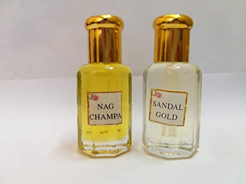 Sandal (Chandan) and Nag Champa Attar/Ittar Concentrated Perfume Oil - 10+10 ml Sandal Aroma with Nag chmapa Fragrance Combo