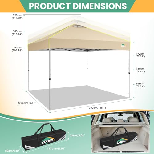COBIZI-10×10-Pop-Up-Canopy-Tent-with-One-Push-Setup-Glow-Outdoor-Ez-Up-Gazebo-Waterproof-UPF50-with-3-Adjustable-Height-Air-Vent-4-Sandbags8-Stakes-Carrying-Bag-for-Party-BeachKhaki COBIZI 10×10 Pop Up Canopy Tent with One Push Setup Glow Outdoor Ez Up Gazebo Waterproof UPF50 with 3 Adjustable Height Air Vent 4 Sandbags8 Stakes Carrying Bag for Party BeachKhaki