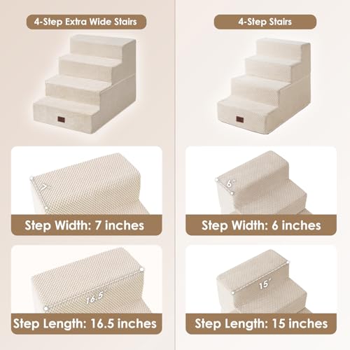 Image of EHEYCIGA Dog Stairs for Bed 20 inch H, 4-Step Extra Wide Dog Steps for High Bed, Pet Steps for Small Dogs and Cats, Non-Slip Balanced Pet Ramp Indoor, Beige