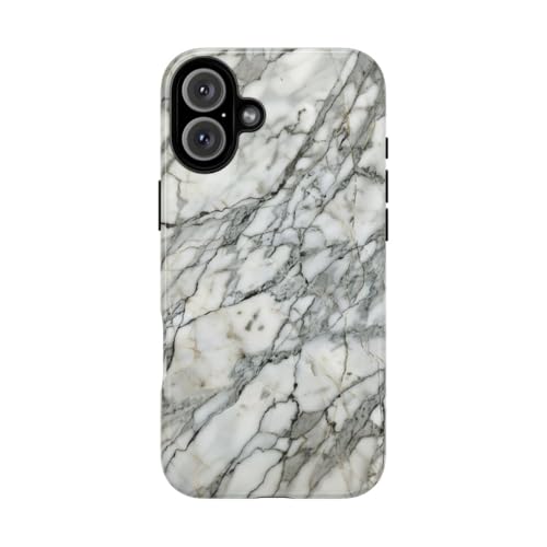 Coque iPhone 16 Plus rigide brillante motif marbre blanc