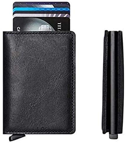 Genuine Leather Card Holder Slim Secure Wallet Automatic Pop-up Metal Case Aluminium RFID Blocking