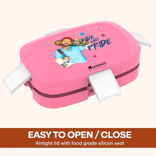 Image of Mumma's LIFE Stainless Steel Tiffin Box with 4 Side Lock Lid, 910 ml and Inner Stainless Steel Container, 135 ml, Food Grade | Air Tight | Easy to Carry | Leak Proof (Tuntun Lunch Box Pink)