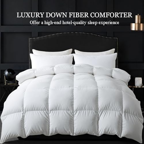 ELNIDO QUEEN Feather Comforter Queen Size, Filled with Feather and Downfiber, All Season White Luxury Hotel Fluffy Bed Comforter, Ultra Soft 100% Cotton Duvet Insert, 90x90 Inch - Thumbnail 2