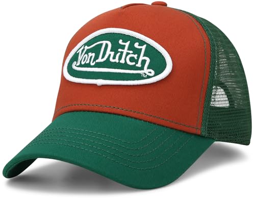 Von Dutch Unisex Trucker Hat - Curved Bill Mesh Back Retro Classic Colorblock Snapback Baseball Cap for Men and Women Size One Size Claystone Red
