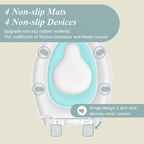 Kemexc Toilet Seat With Toddler Seat Built In, Slow-Close, Quick-Release Hinges, Easy To Clean, 6 Anti-Slip Devices Never Loosen, Potty Training Toilet Seat, Toddler Toilet Seat, Aqua Blue Elongated 18.5 #TOP3