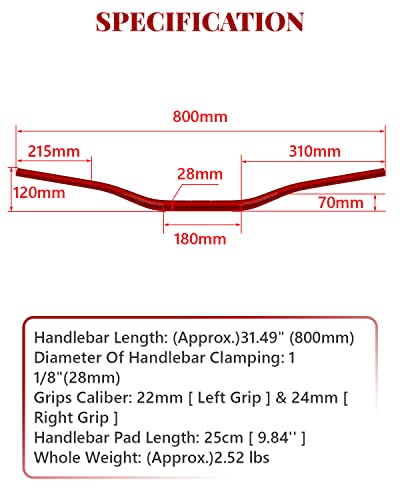 Jfg Racing 1 1/8" 28Mm Motorcycle Handlebar Kit With Cross Bar & Chest Pad & Grips & Grip Donuts Compatible To Most Atv Dirt Pit Bike Red #TOP6