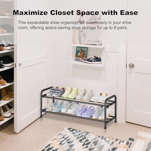 Image of KANAV 2-Tier Expandable Shoe Rack, Adjustable Shoe Organizer & Storage for Closet, Small Space Saving Shoe Rack for Entryway, Bedroom, or Office - Sturdy & Durable Design