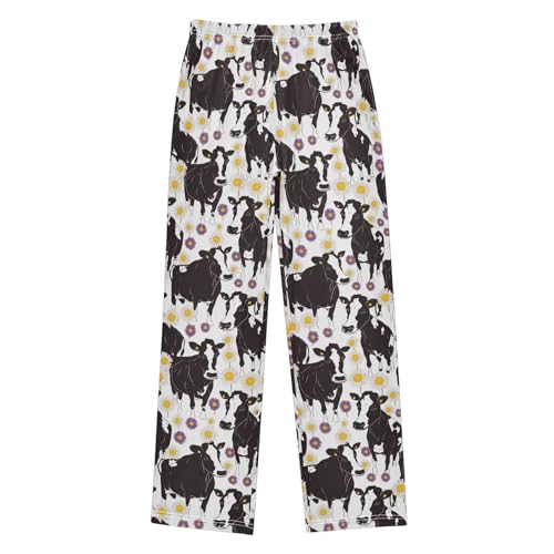 Black White Cow Print Boys Pants Girl Sleep Pants Long Trousers Elastic Waist Lounge Bottoms S