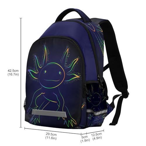 Rainbow Axolotl Backpack for Girls Kids Boys School Bookbags, Student Laptop Backpack Carrying Bag Casual Lightweight Travel Sports Day Packs3