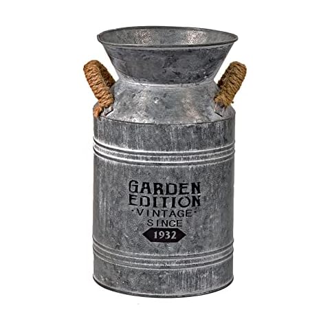 Venalys Galvanized Metal Milk Can, Farmhouse Rustic Milk Jug Vase with Handle, French Country Decorative Flower Vase for Home Decor,10.6'' H Cover