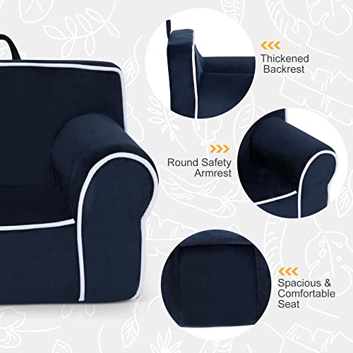 Costzon Kids Sofa, Foam Filled Toddler Chair W/Removable & Washable Velvet Surface, Child Armchair For Play Room, Nursery, Kindergarten, Gift For 0-5 Year Old Boys & Girls, Toddler Couch (Navy Blue) #TOP7