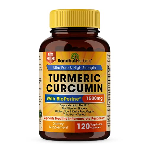 Turmeric Curcumin With Black Pepper Extract 1500Mg Highest Potency High Absorption Joint & Healthy Inflammatory Support With 95% Curcuminoids 120 Veggi Capsules (120 Count) #TOP2