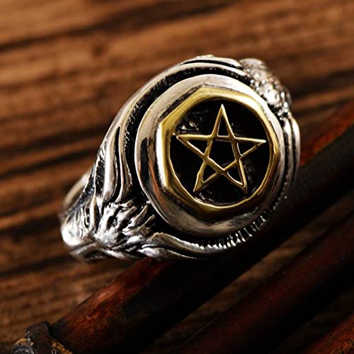 WEISHA Anel Retrô S925 Prata Estilo Étnico Dourado Estrela De Cinco Pontas Cabeça De Veado Anel Masc