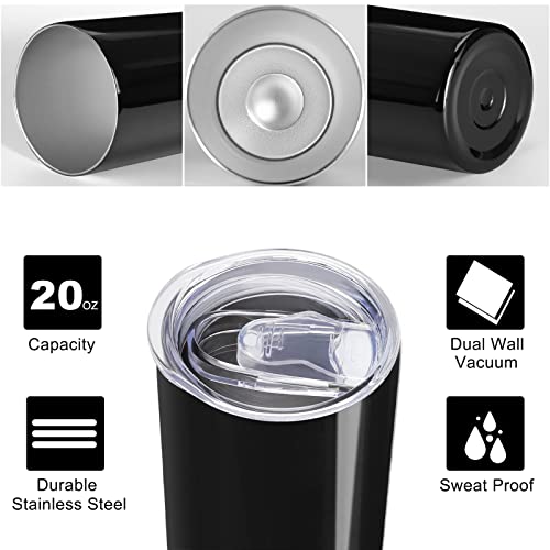 Vegond Stainless Steel Skinny Tumblers Bulk 8 Pack, 20 Oz Vacuum Insulated Tumblers With Lid And Straw, Double Wall Coffee Mug, Travel Water Cup, Bright Black #TOP1
