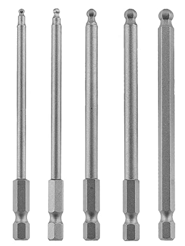 Aracombie 5Pcs Ball End Allen Wrench Bits Ball Head Hex Set, 2.5Mm-6Mm Metric Ball End Screwdriver Bit Set, S2 Steel Hex Head Allen Wrench Drill Bit Set Magnetic 1/4 Inch Hex Shank Driver Bit Set #TOP1