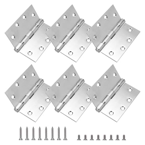 6 Pack 4.5 x 4.5 Inches Door Hinges, Heavy Duty Stainless Steel Hinges Ball Bearing Door Hinges with Square Corners, Silver