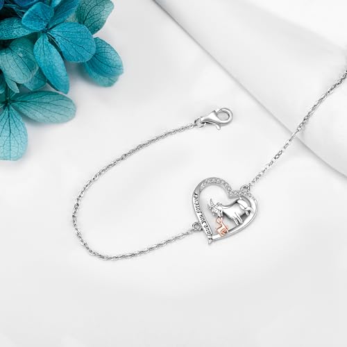 JERWLI Ziegen Armband 925 Sterling Silber Herz Lamm Schaf Armbänder Ziegen Schmuck Geschenke für Damen Frauen Mädchen Ziegen Liebhaber Tochter Mutter