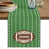 Sunday Fun Day Table Runner 72 inches Long American Rugby Football Green Stripes Kitchen Dining Table Decorations for Home Party Decor Indoor Outdoor 13x72 Inch