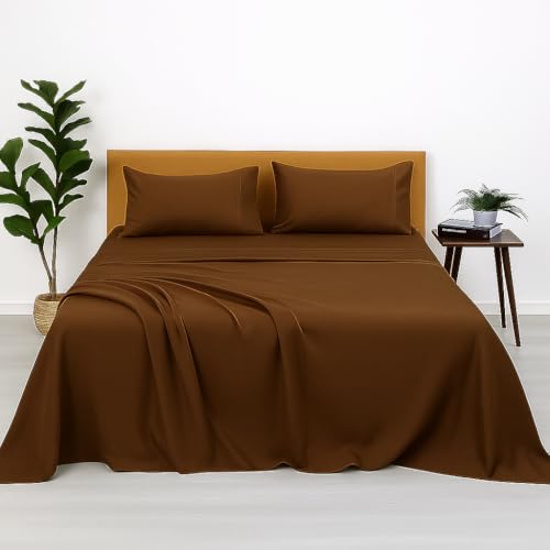 Image of Bedsheets for Single - 60X90 Inch Bed - Microfiber Plain Chocolate Bed Sheet Include Pillow Cover, Ultra Soft | for Home, Hotel, Villa, Resort and Guest House