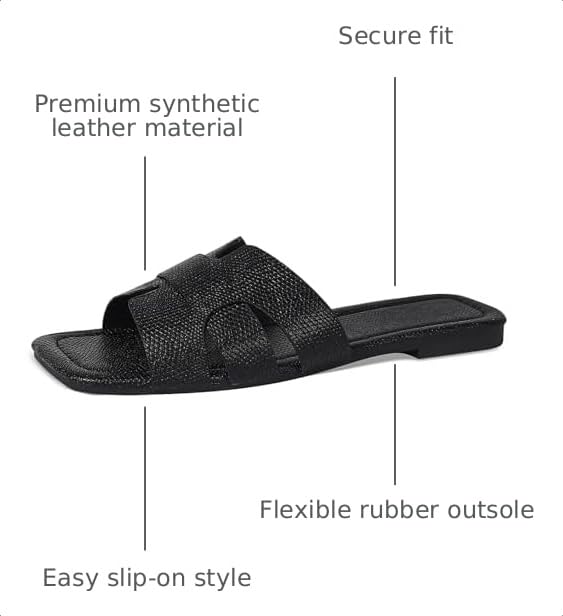 Image of Women's Dressy Casual Flat Sandals, Elegant Comfortable Slip-On Slides with Textured Upper, Versatile Dressy Style for Everyday Wear