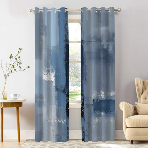 Shrahala Dark Blue Blackout Window Curtains, Teal Valance Navy Blue Curtains Sky Blue Thermal Insulated Curtains Grommet Top Window Drapes for Living Room, Bedroom (2 Panels, 52 x 84 in)