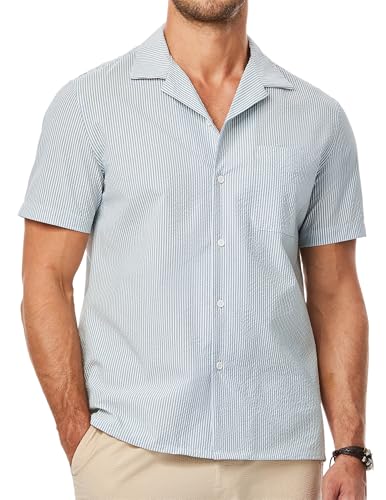 JMIERR Men's Seersucker Shirts Short Sleeve Casual Shirts Button Down Shirt Beach Summer Vacation Wedding Shirt