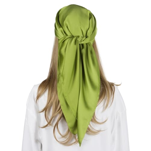 RIIQIICHY 35 Inch Head Scarf for Women Hair Scarf Like Silk Scarf Square Scarf Bandanas for Women Green