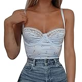 CHENGY Y2K Sexy Crop Top Damen V-Ausschnitte Ärmellose Blumen Drucken Solid Tank top Sommer Tshirt Tops Party Westen Bluse Spaghetti Strap Bauchfreies Tank Top Blumendruck Push Up Bustier Oberteile