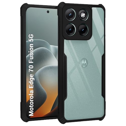 Image of TheGiftKart Back Cover Case for Motorola Moto Edge 70 Fusion 5G | Shockproof Crystal Clear Transparent Back | 360 Degree Protection | Moto Edge 70 Fusion Back Cover (PC & TPU, Black Bumper)