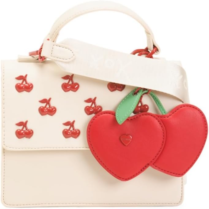 Betsey Johnson Crossbody Bag with Attached Charm, Dual Compartment, Adjustable Strap, 8x6 Inch