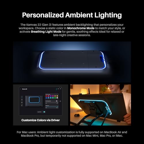 Image of HUION Kamvas 22 (Gen 3) 2.5K 90Hz Drawing Tablet with Screen, 21.5 inch | PenTech 4.0, △E<1.2 Color Accuracy, Canvas Glass 2.0 and Ambient Lighting, Ideal for Digital Art, Animation and Design