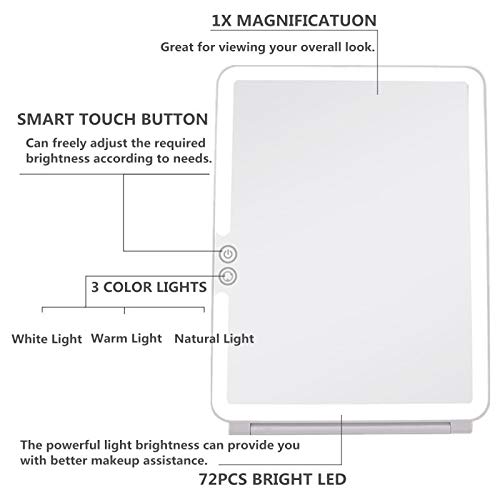 Deweisn Folding Lighted Makeup Mirror With 72 Leds 3 Colors Light Modes Usb Rechargable 1800Ma Batteries Portable Ultra Thin Compact Vanity Mirror Dimmable Travel Mirror #TOP2