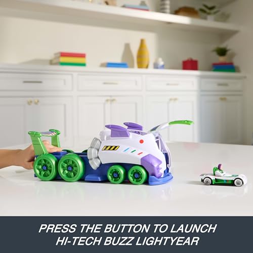 Hot Wheels Toy Car, Disney and Pixar Hi-Tech Buzz Lightyear Launcher & Hauler with 1:64 Scale Die-Cast Superstar Speeder Hi-Tech Buzz Lightyear - image 2
