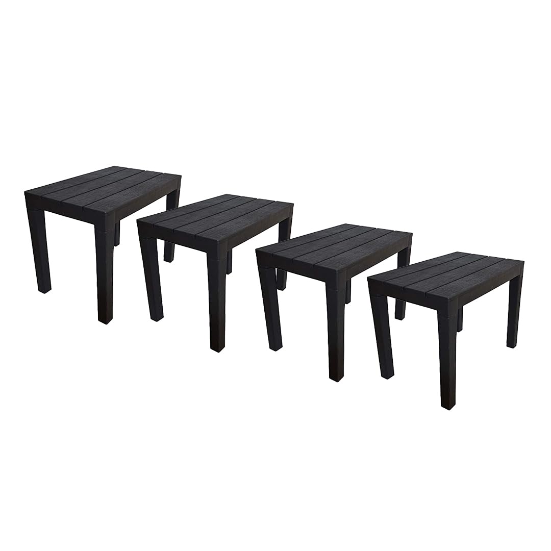 Maury's Set 4 Pezzi Timor Tavolino/Seduta doppio utilizzo in Polipropilene da Esterno, Dimensioni 60 x 38 x 45 cm Perfetto per il Tuo Spazio all'Aperto (ANTRACITE)