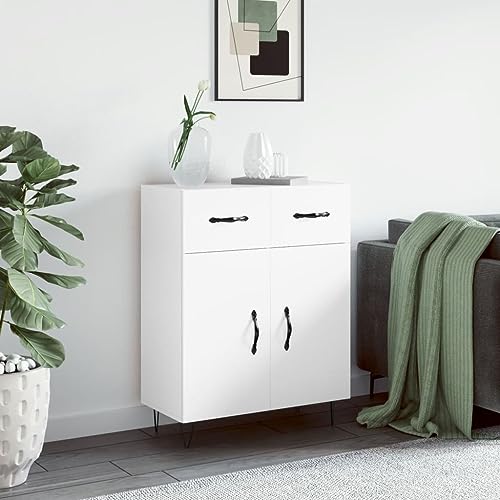 sephironlbb Aparador moderno blanco 69,5 x 34 x 90 cm, material de madera, con patas de metal, mucho espacio de almacenamiento, para salón, pasillo y comedor, duradero y estable